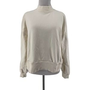 Everlane Women's Cream Organic Cotton Mock Neck Cropped Sweatshirt Size Large